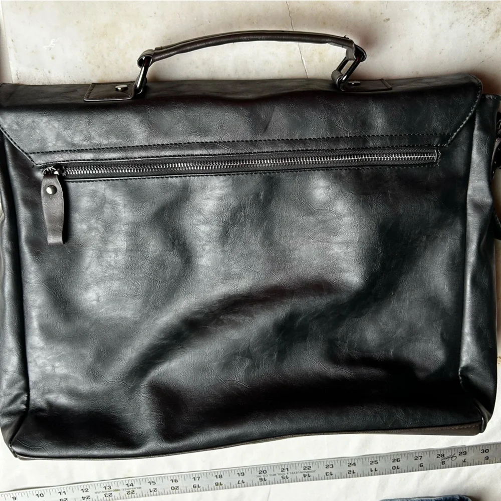 Professional Black and Dark Brown Leather Briefcase - Men's Business Bag
